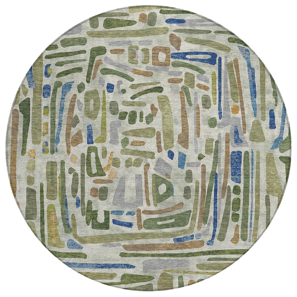 Machine Washable Indoor/Outdoor Chantille ACN2432 Green 8' x 8' Round Rug. Picture 1