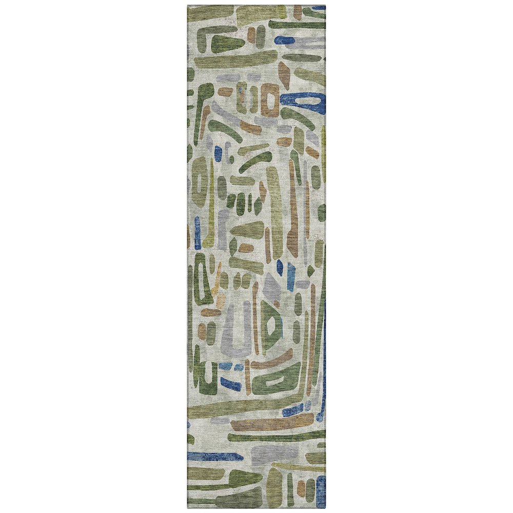 Machine Washable Indoor/Outdoor Chantille ACN2432 Green 2'3" x 7'6" Runner Rug. Picture 1