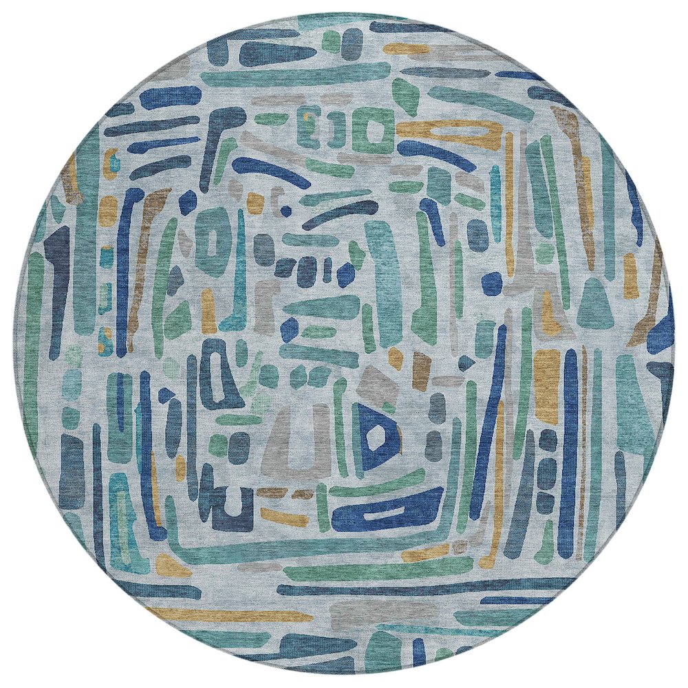 Machine Washable Indoor/Outdoor Chantille ACN2432 Teal 8' x 8' Round Rug. Picture 1