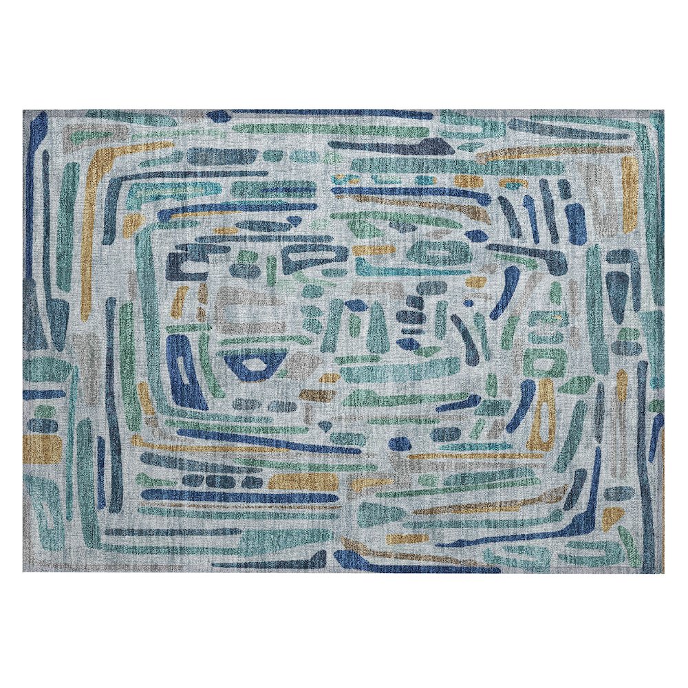 Machine Washable Indoor/Outdoor Chantille ACN2432 Teal 1'8" x 2'6" Rug. Picture 1