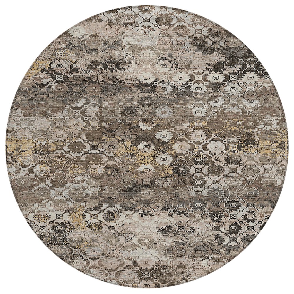 Machine Washable Indoor/Outdoor Chantille ACN2433 Brown 8' x 8' Round Rug. Picture 1