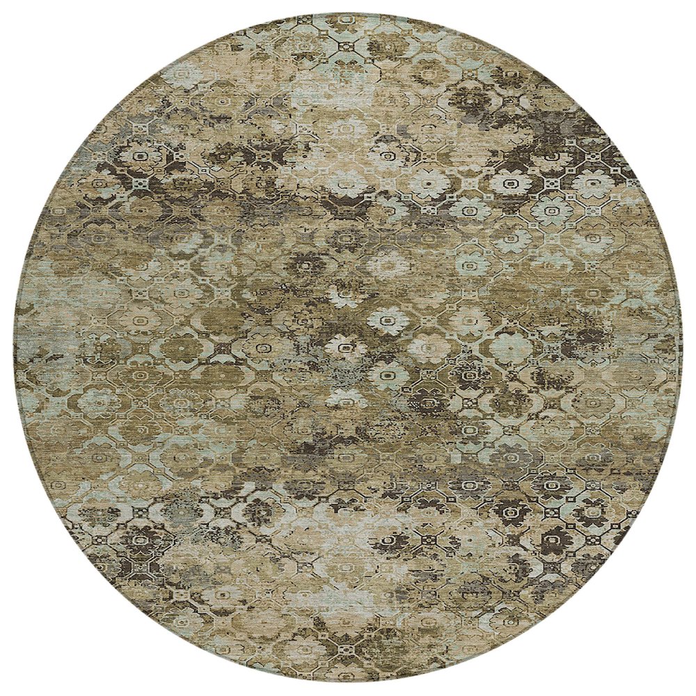 Machine Washable Indoor/Outdoor Chantille ACN2433 Brown 8' x 8' Round Rug. Picture 1
