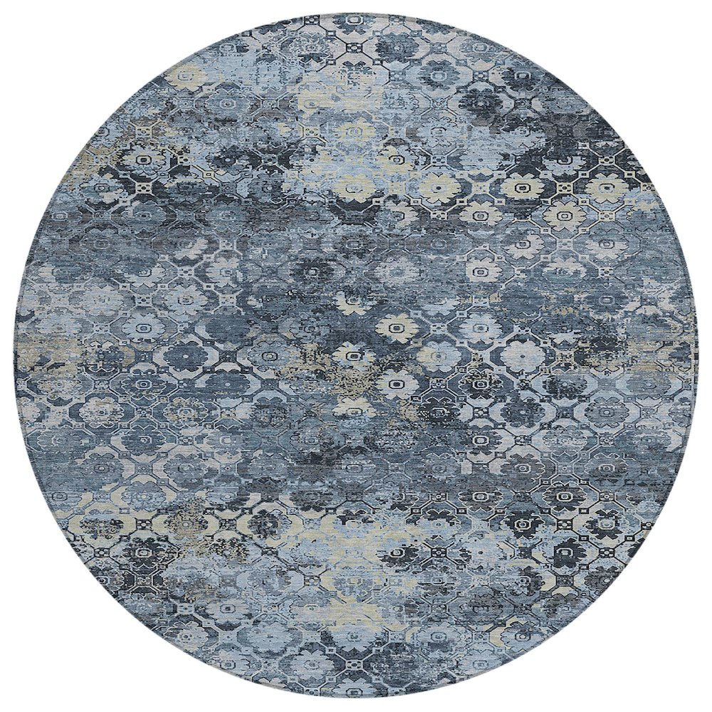 Machine Washable Indoor/Outdoor Chantille ACN2433 Blue 8' x 8' Round Rug. Picture 1