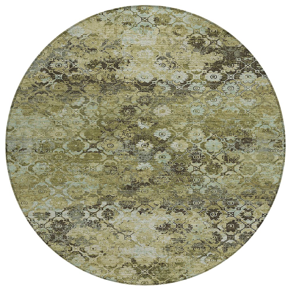 Machine Washable Indoor/Outdoor Chantille ACN2433 Green 8' x 8' Round Rug. Picture 1