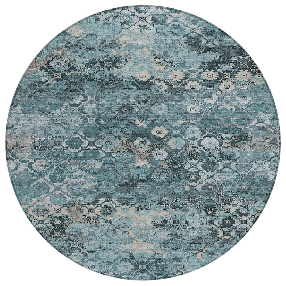 Machine Washable Indoor/Outdoor Chantille ACN2433 Teal 8' x 8' Round Rug. Picture 1