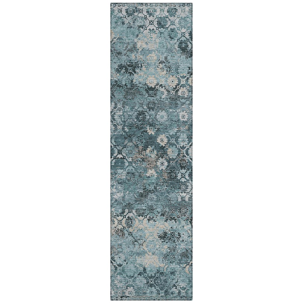 Machine Washable Indoor/Outdoor Chantille ACN2433 Teal 2'3" x 7'6" Runner Rug. Picture 1