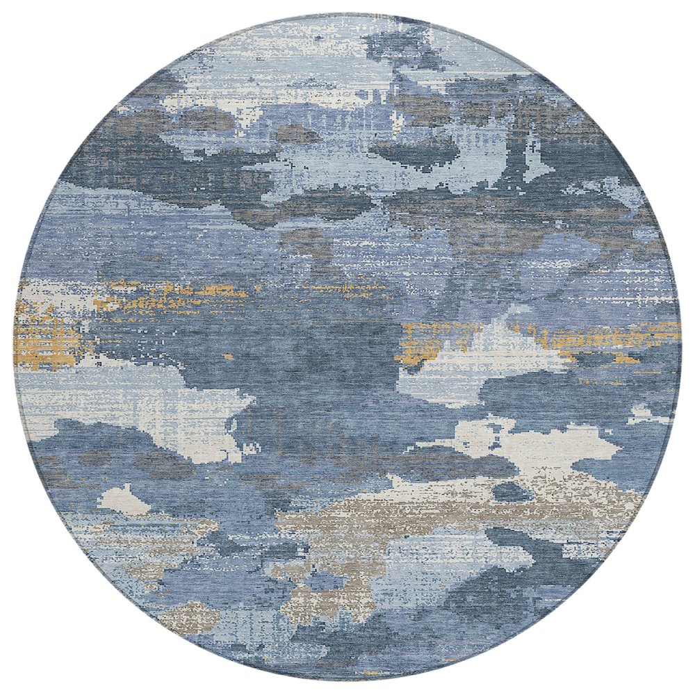 Machine Washable Indoor/Outdoor Chantille ACN2434 Blue 8' x 8' Round Rug. Picture 1