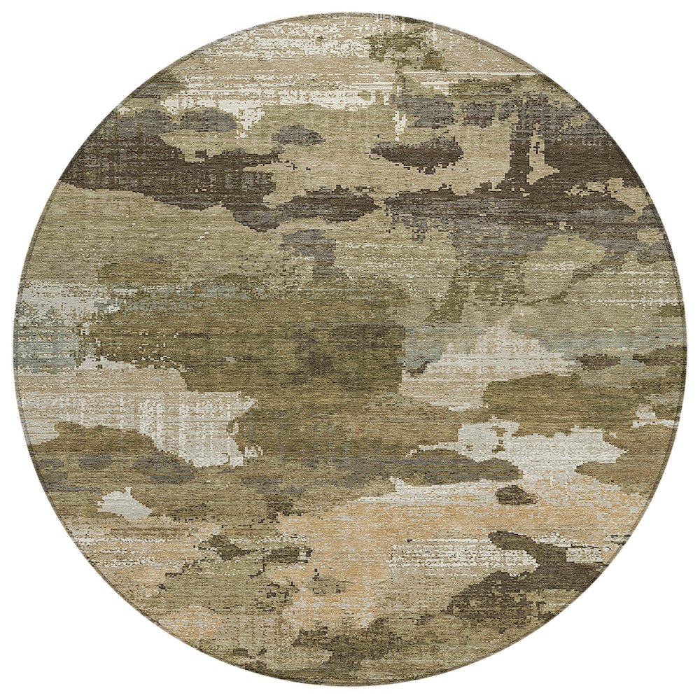 Machine Washable Indoor/Outdoor Chantille ACN2434 Brown 8' x 8' Round Rug. Picture 1
