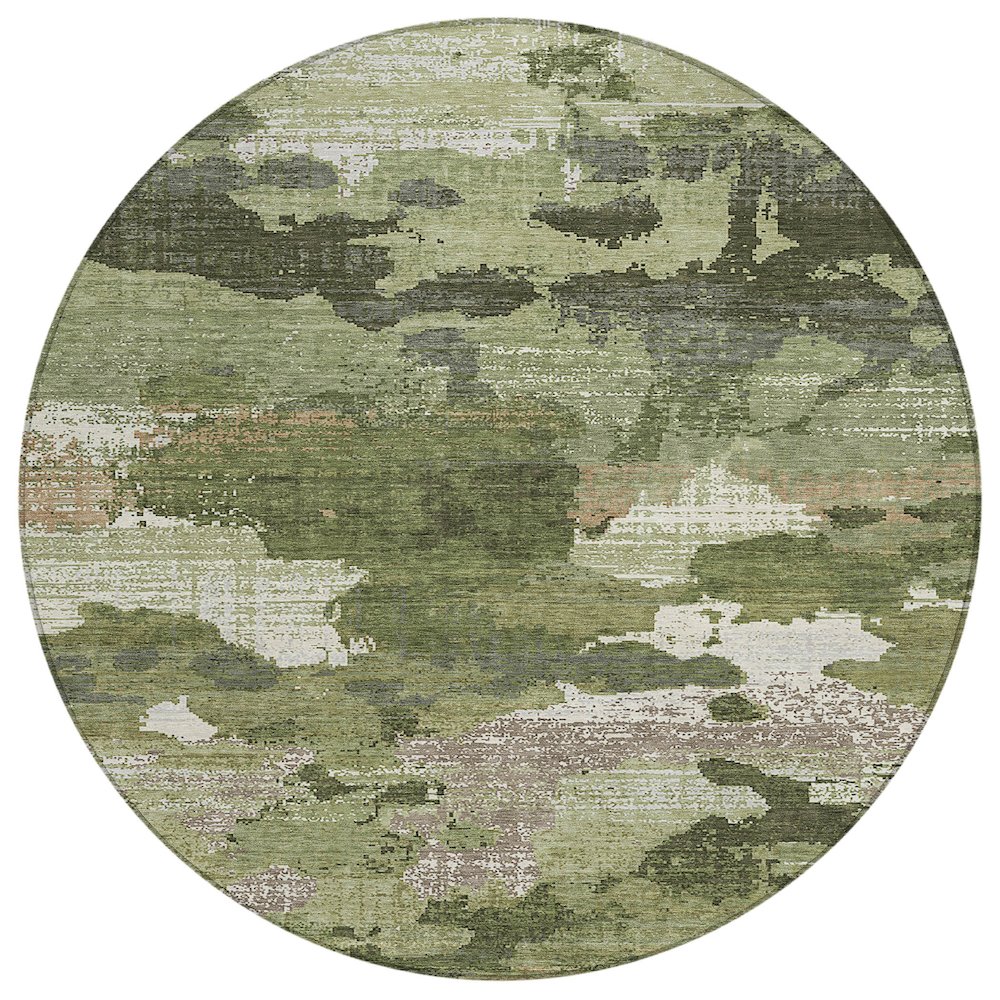 Machine Washable Indoor/Outdoor Chantille ACN2434 Green 8' x 8' Round Rug. Picture 1