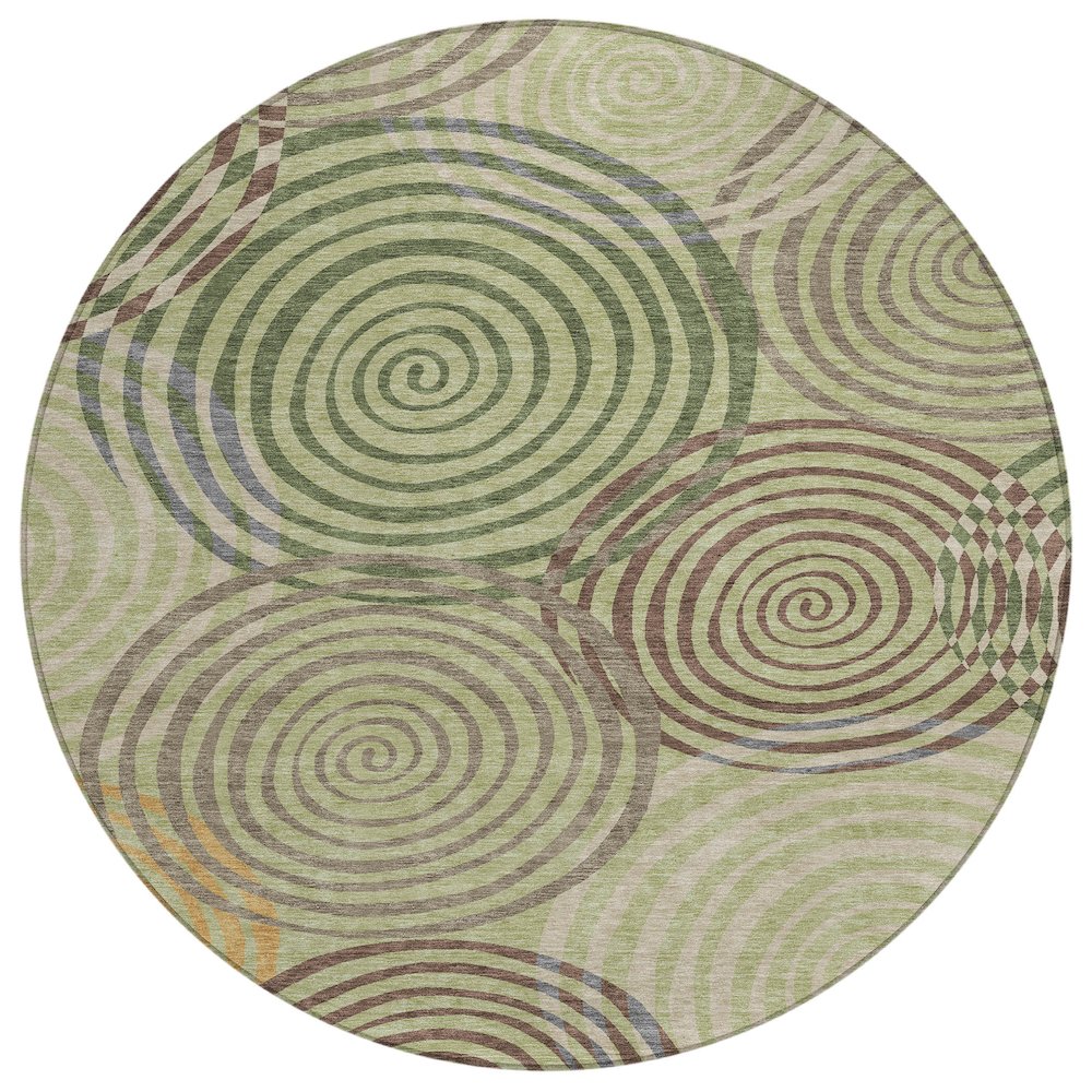Machine Washable Indoor/Outdoor Chantille ACN2435 Green 8' x 8' Round Rug. Picture 1