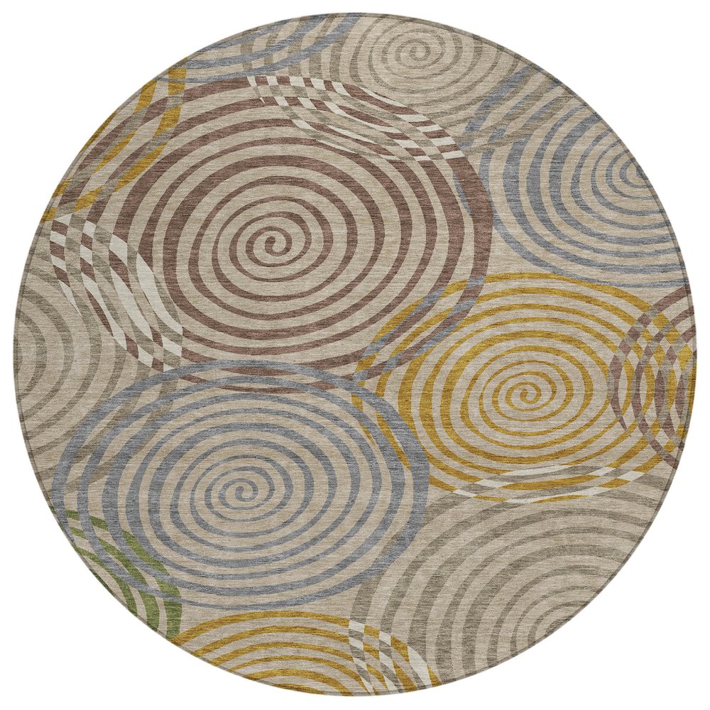 Machine Washable Indoor/Outdoor Chantille ACN2435 Brown 8' x 8' Round Rug. Picture 1
