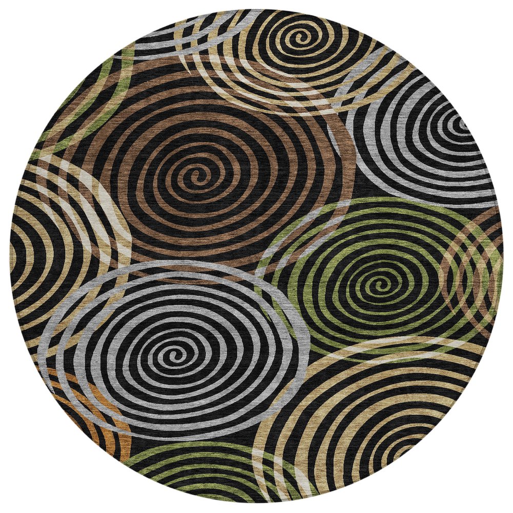 Machine Washable Indoor/Outdoor Chantille ACN2435 Black 8' x 8' Round Rug. Picture 1