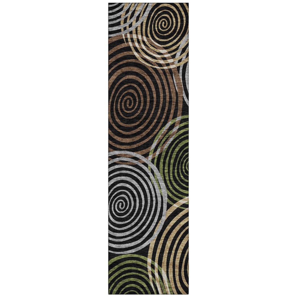 Machine Washable Indoor/Outdoor Chantille ACN2435 Black 2'3" x 7'6" Runner Rug. Picture 1
