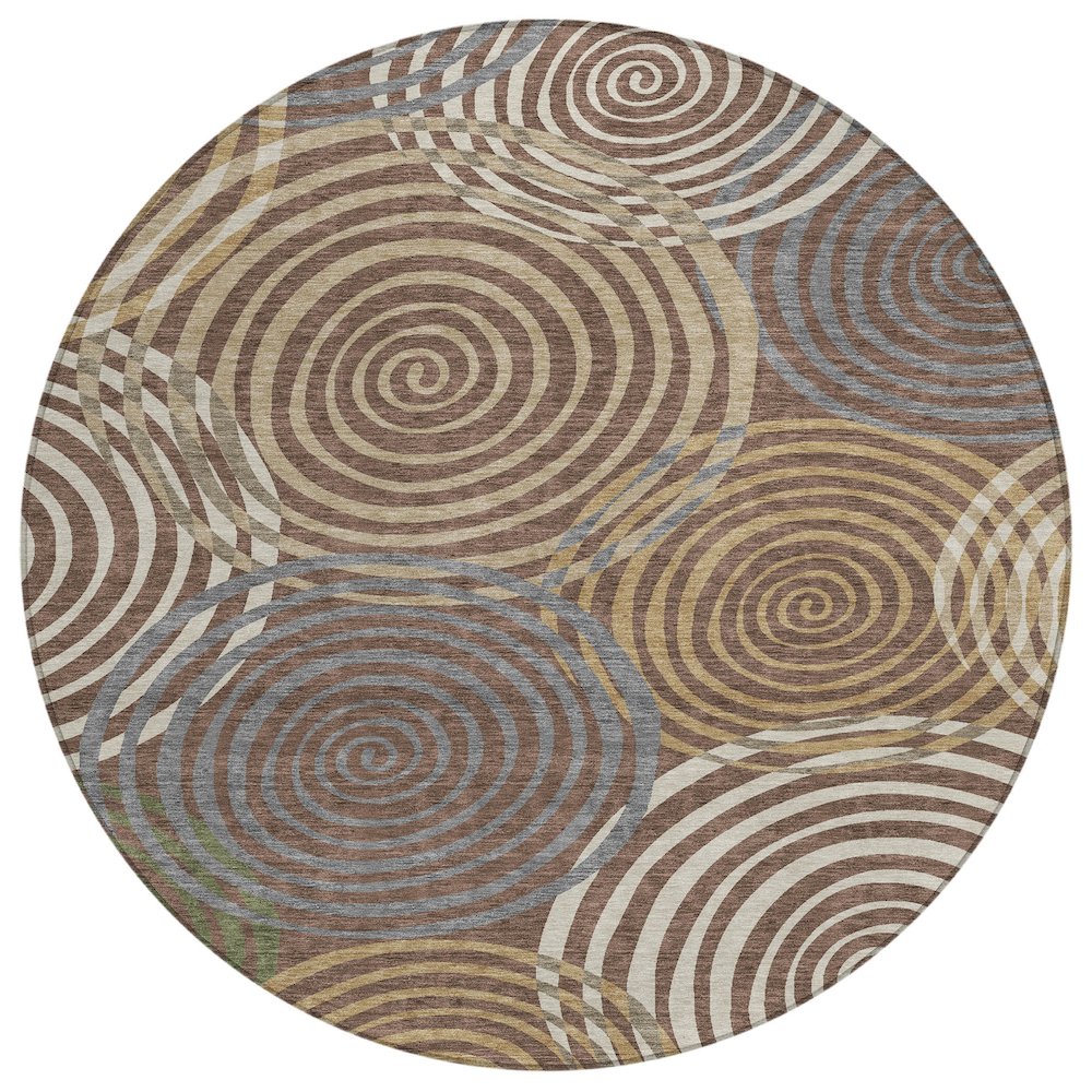Machine Washable Indoor/Outdoor Chantille ACN2435 Brown 8' x 8' Round Rug. Picture 1