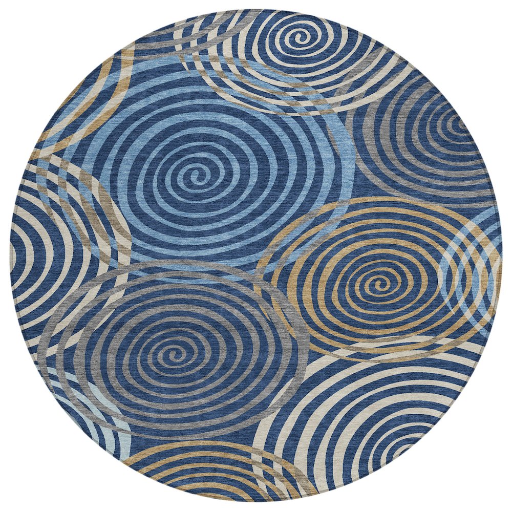 Machine Washable Indoor/Outdoor Chantille ACN2435 Blue 8' x 8' Round Rug. Picture 1