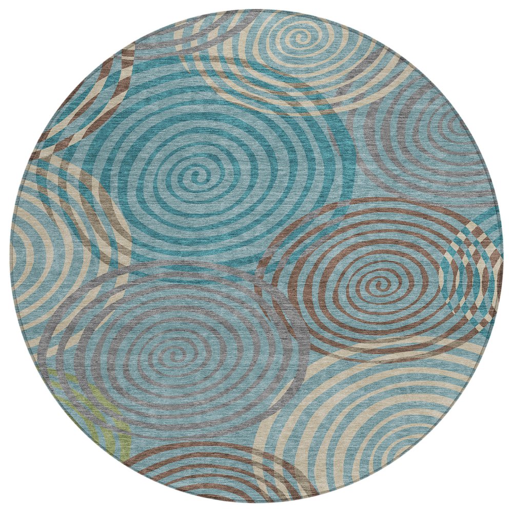 Machine Washable Indoor/Outdoor Chantille ACN2435 Teal 8' x 8' Round Rug. Picture 1