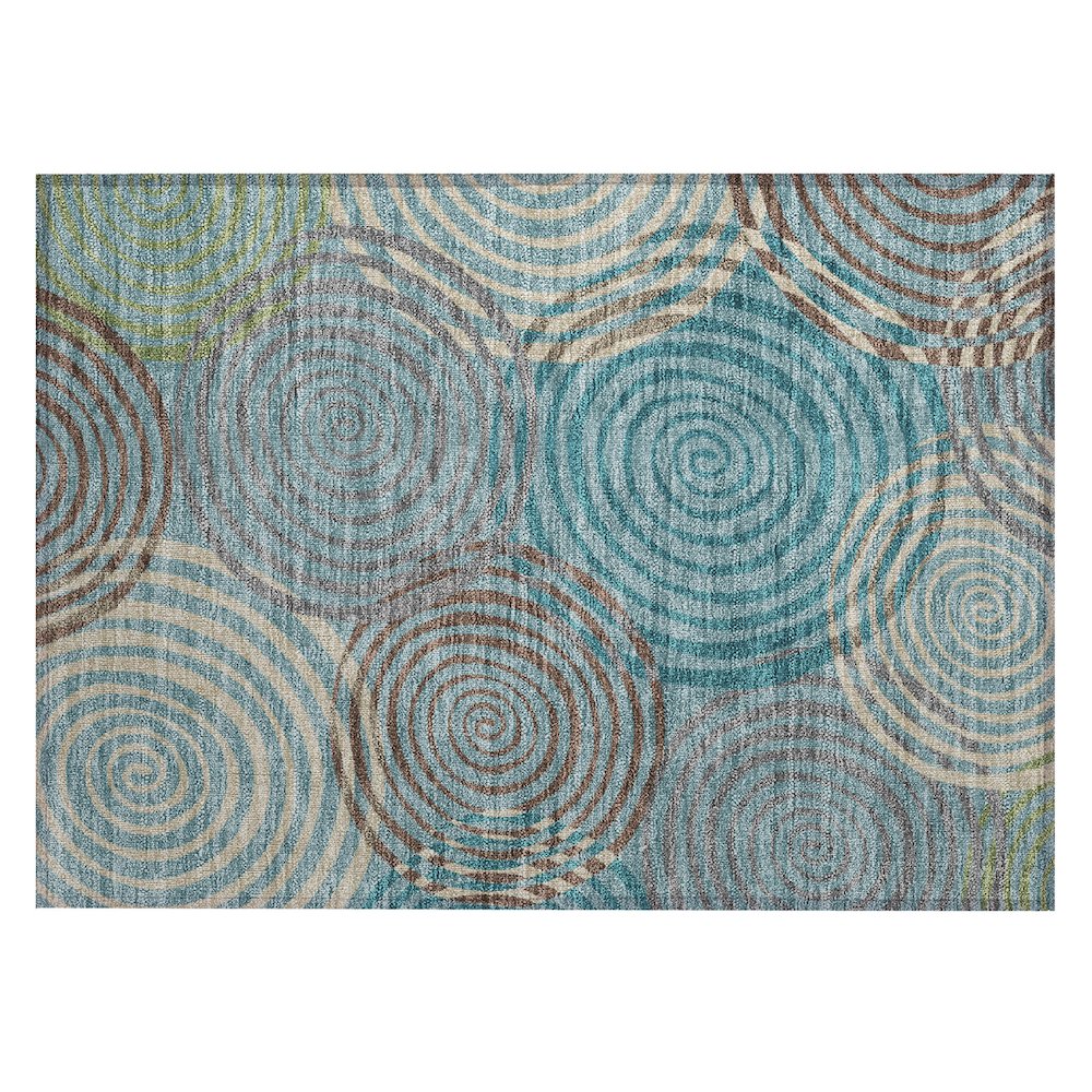 Machine Washable Indoor/Outdoor Chantille ACN2435 Teal 1'8" x 2'6" Rug. Picture 1