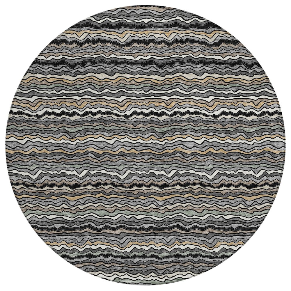 Machine Washable Indoor/Outdoor Chantille ACN2436 Black 8' x 8' Round Rug. Picture 1