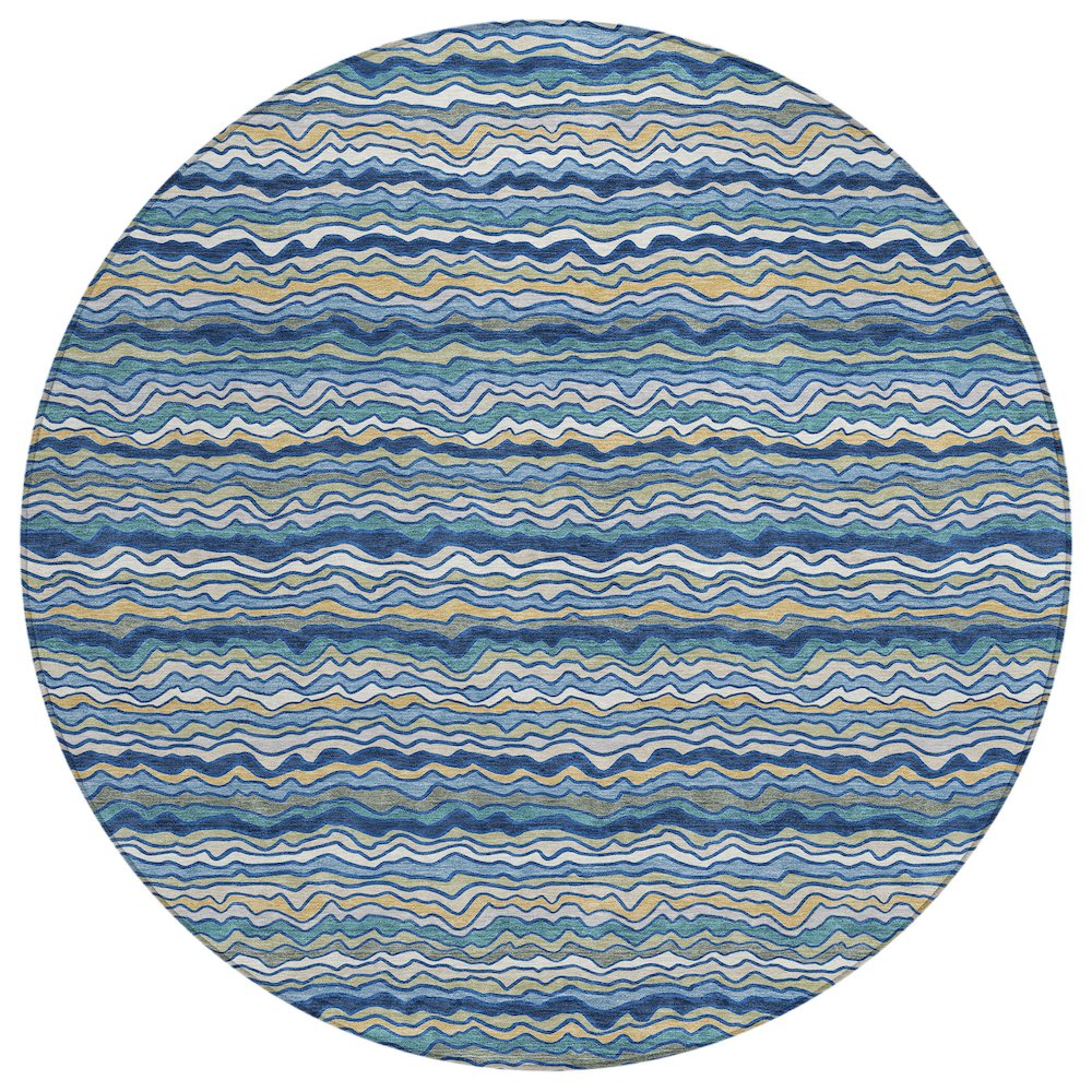 Machine Washable Indoor/Outdoor Chantille ACN2436 Blue 8' x 8' Round Rug. Picture 1