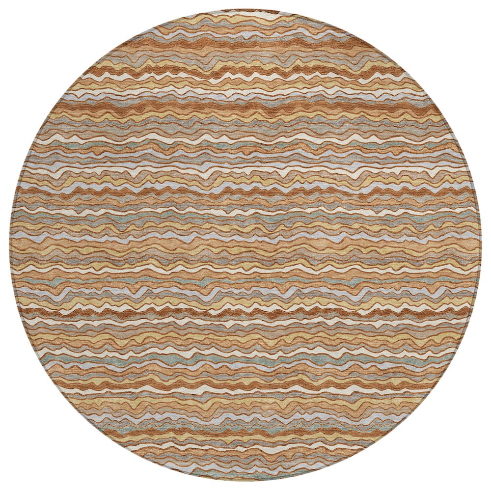 Machine Washable Indoor/Outdoor Chantille ACN2436 Orange 8' x 8' Round Rug. Picture 1