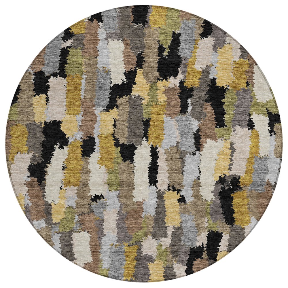 Machine Washable Indoor/Outdoor Chantille ACN2437 Black 8' x 8' Round Rug. Picture 1