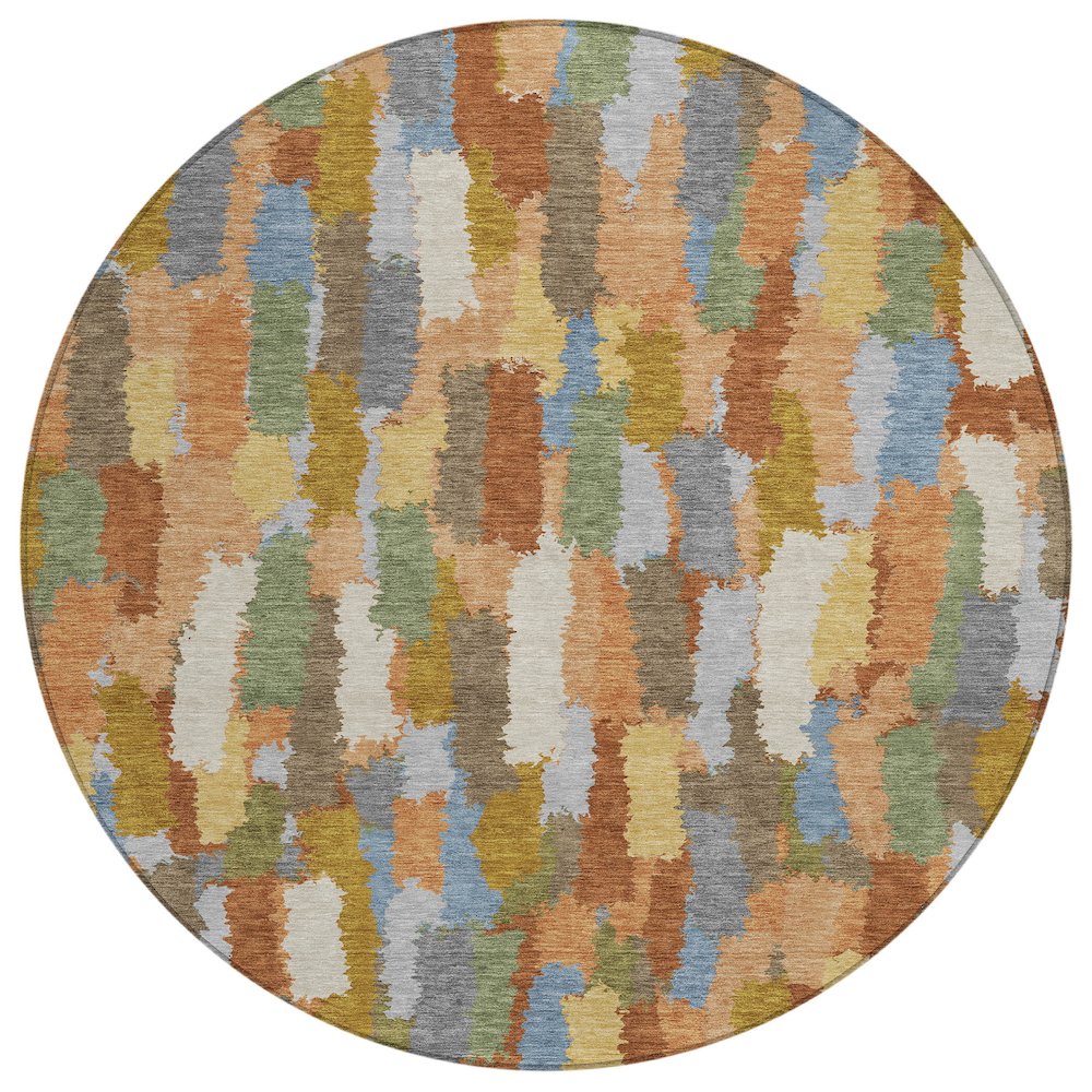 Machine Washable Indoor/Outdoor Chantille ACN2437 Orange 8' x 8' Round Rug. Picture 1