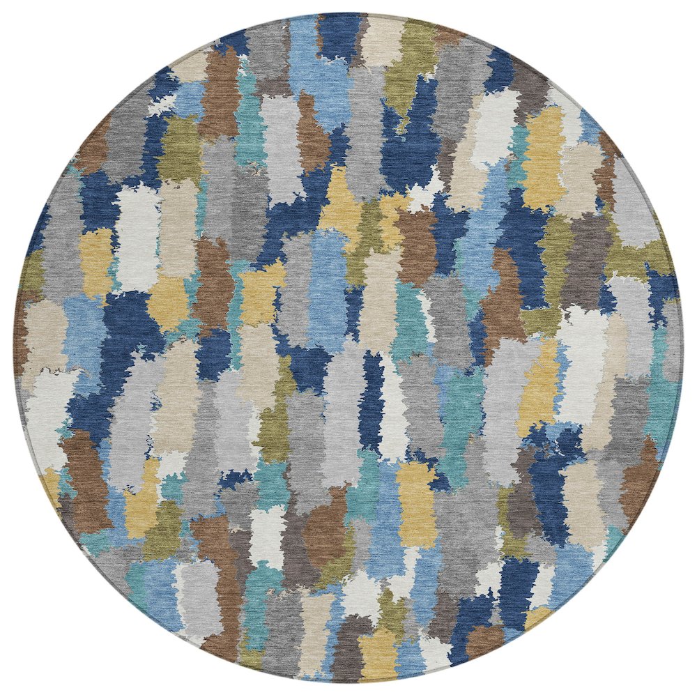 Machine Washable Indoor/Outdoor Chantille ACN2437 Blue 8' x 8' Round Rug. Picture 1