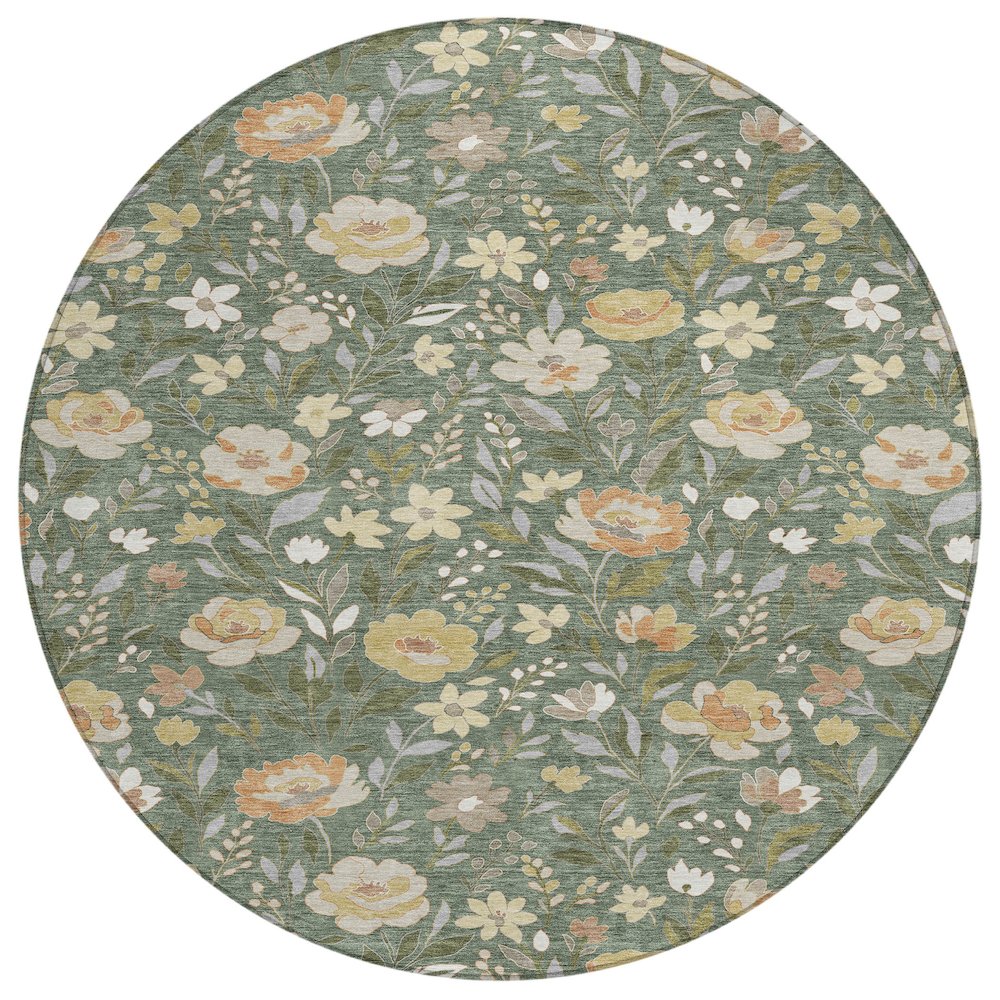 Machine Washable Indoor/Outdoor Chantille ACN2438 Green 8' x 8' Round Rug. Picture 1