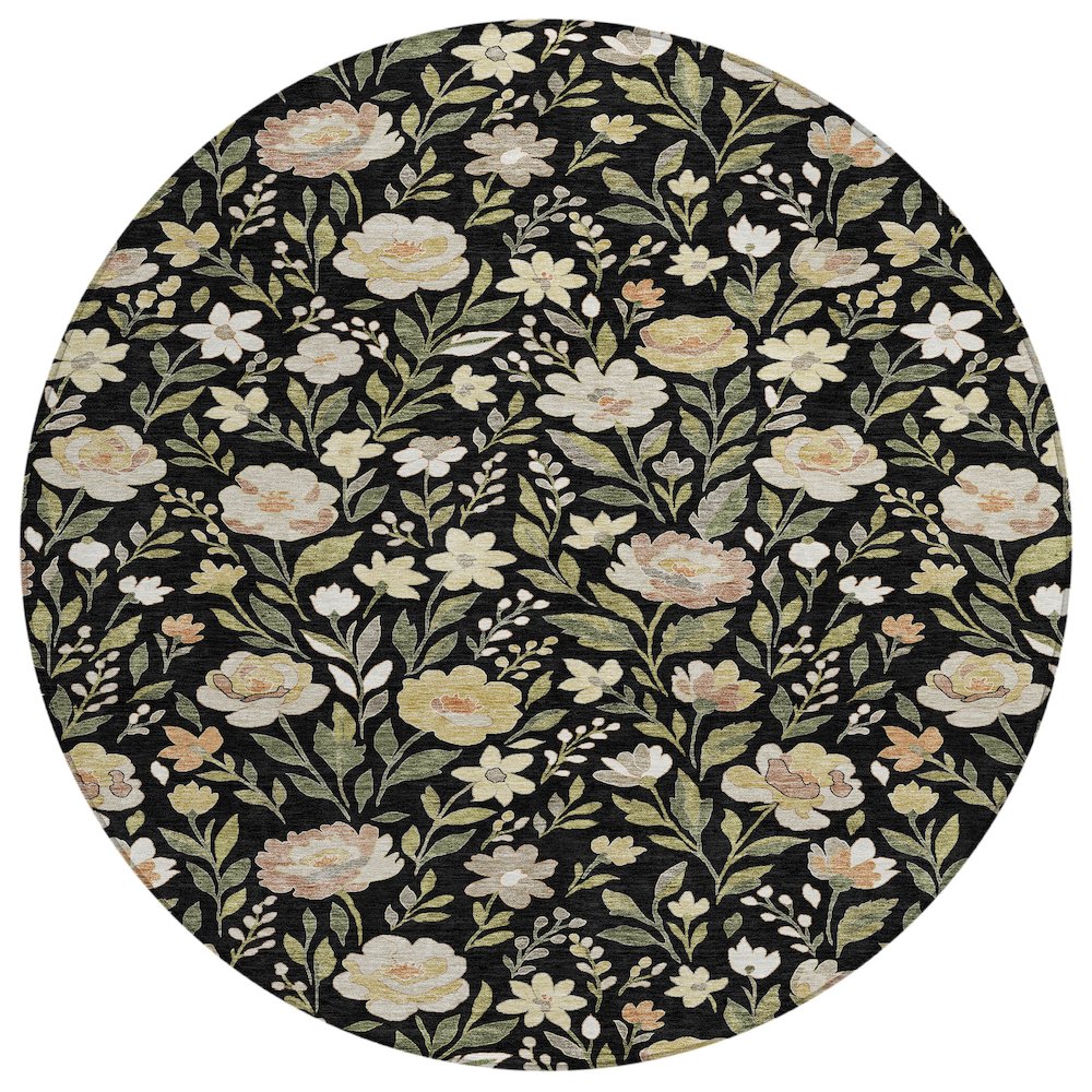 Machine Washable Indoor/Outdoor Chantille ACN2438 Black 8' x 8' Round Rug. Picture 1