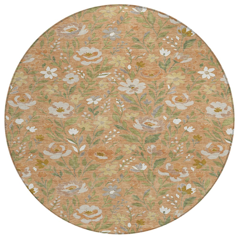 Machine Washable Indoor/Outdoor Chantille ACN2438 Orange 8' x 8' Round Rug. Picture 1