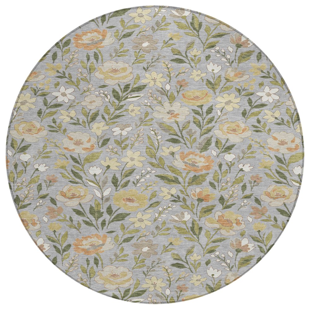 Machine Washable Indoor/Outdoor Chantille ACN2438 Gray 8' x 8' Round Rug. Picture 1
