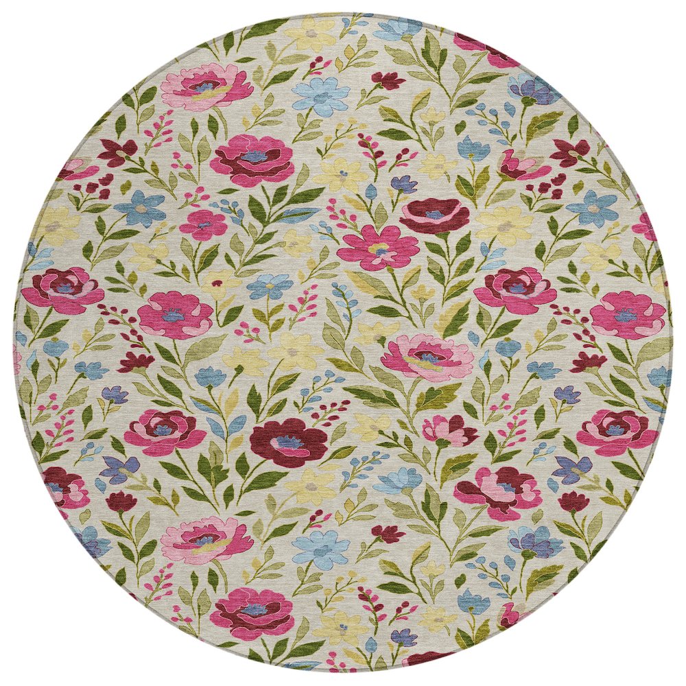 Machine Washable Indoor/Outdoor Chantille ACN2438 Ivory 8' x 8' Round Rug. Picture 1