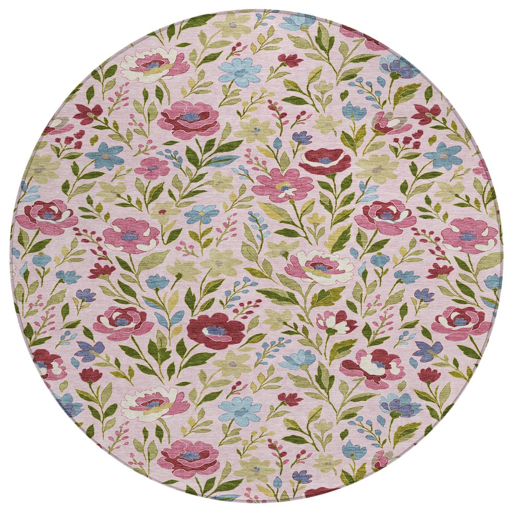 Machine Washable Indoor/Outdoor Chantille ACN2438 Pink 8' x 8' Round Rug. Picture 1