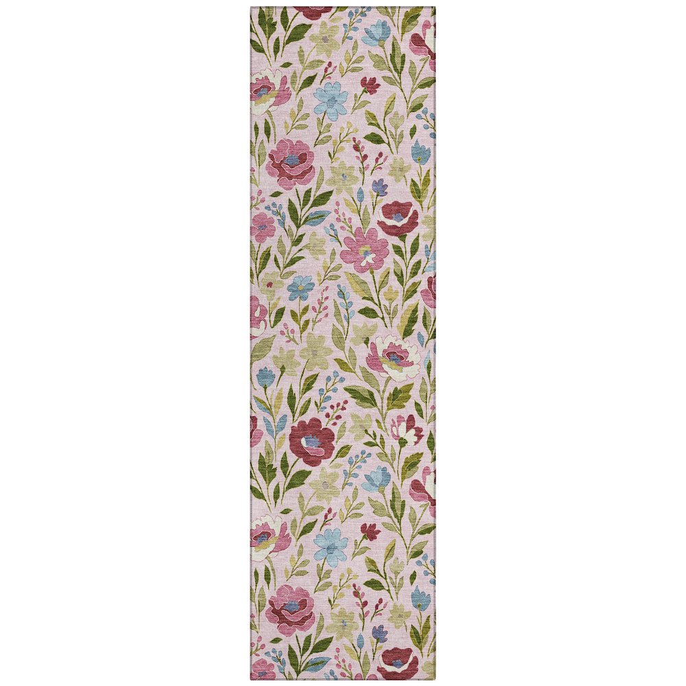 Machine Washable Indoor/Outdoor Chantille ACN2438 Pink 2'3" x 7'6" Runner Rug. Picture 1