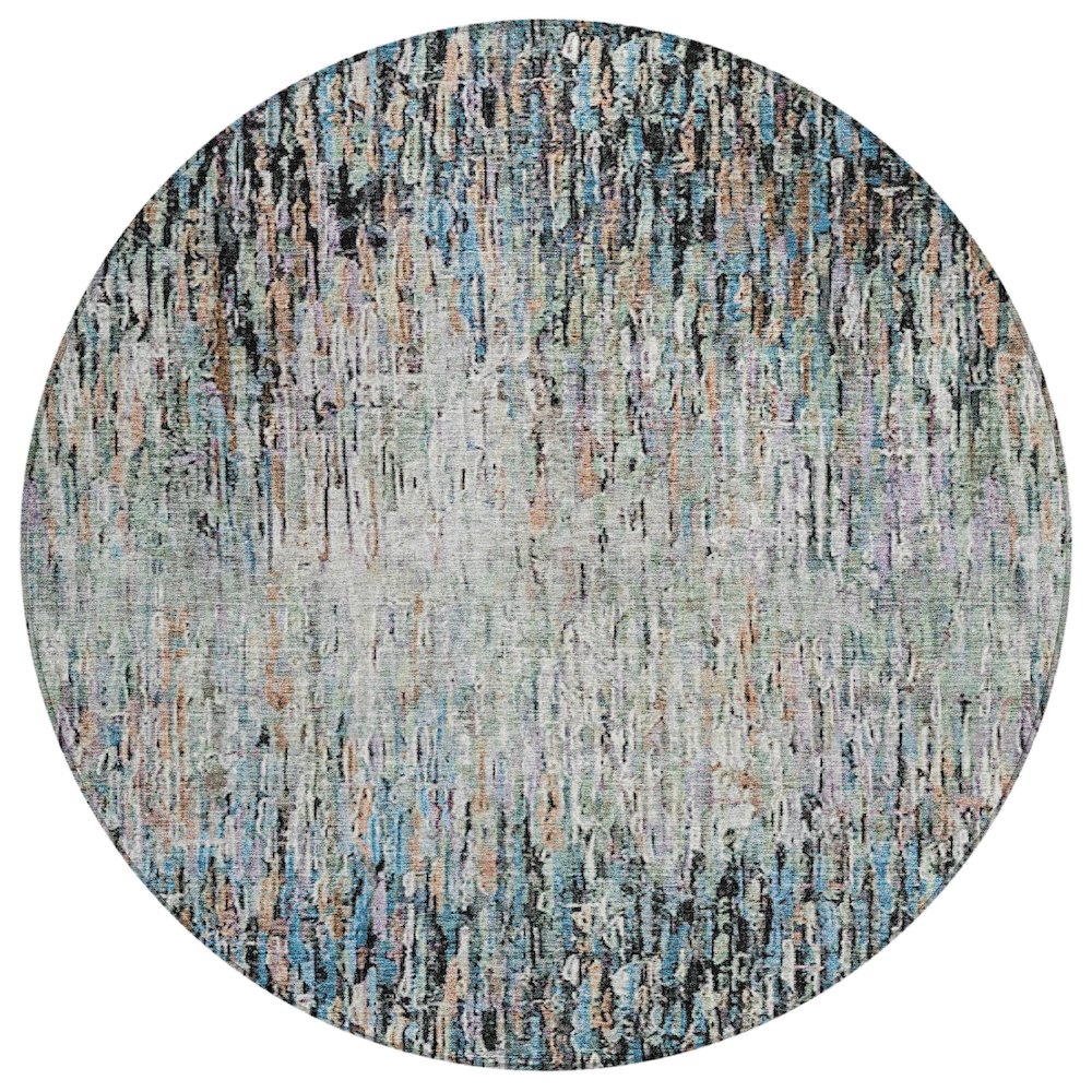 Machine Washable Indoor/Outdoor Chantille ACN2439 Black 8' x 8' Round Rug. Picture 1