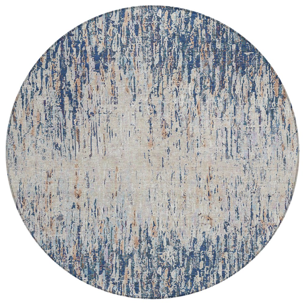 Machine Washable Indoor/Outdoor Chantille ACN2439 Blue 8' x 8' Round Rug. Picture 1