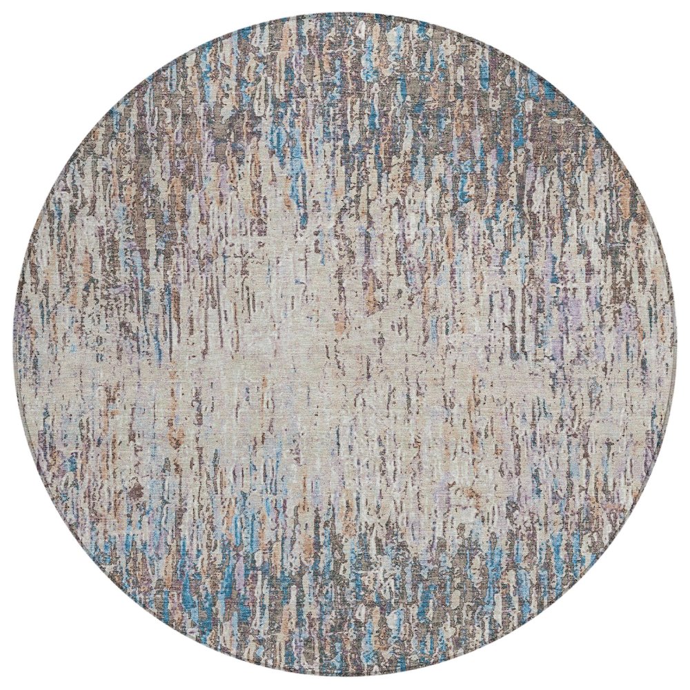 Machine Washable Indoor/Outdoor Chantille ACN2439 Brown 8' x 8' Round Rug. Picture 1