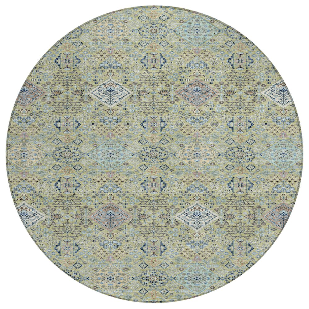 Machine Washable Indoor/Outdoor Chantille ACN2440 Green 8' x 8' Round Rug. Picture 1