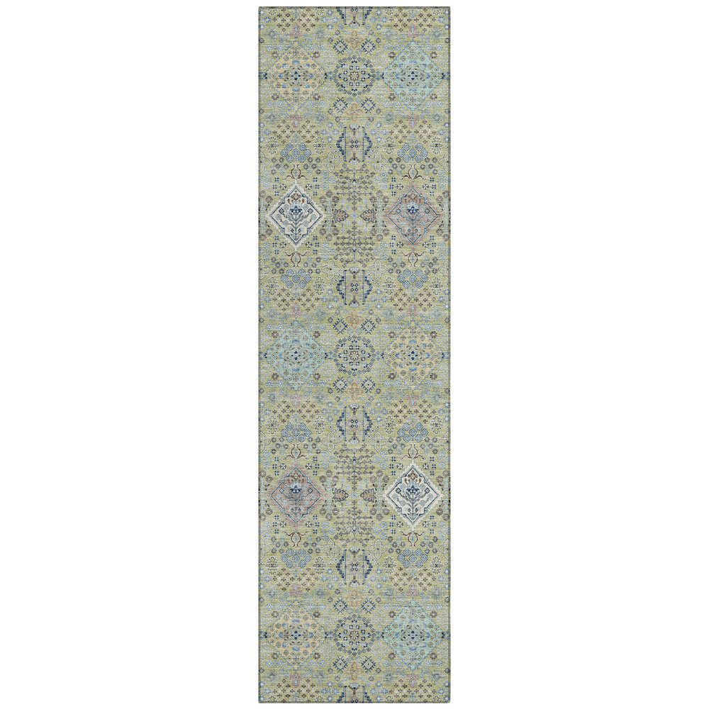 Machine Washable Indoor/Outdoor Chantille ACN2440 Green 2'3" x 7'6" Runner Rug. Picture 1
