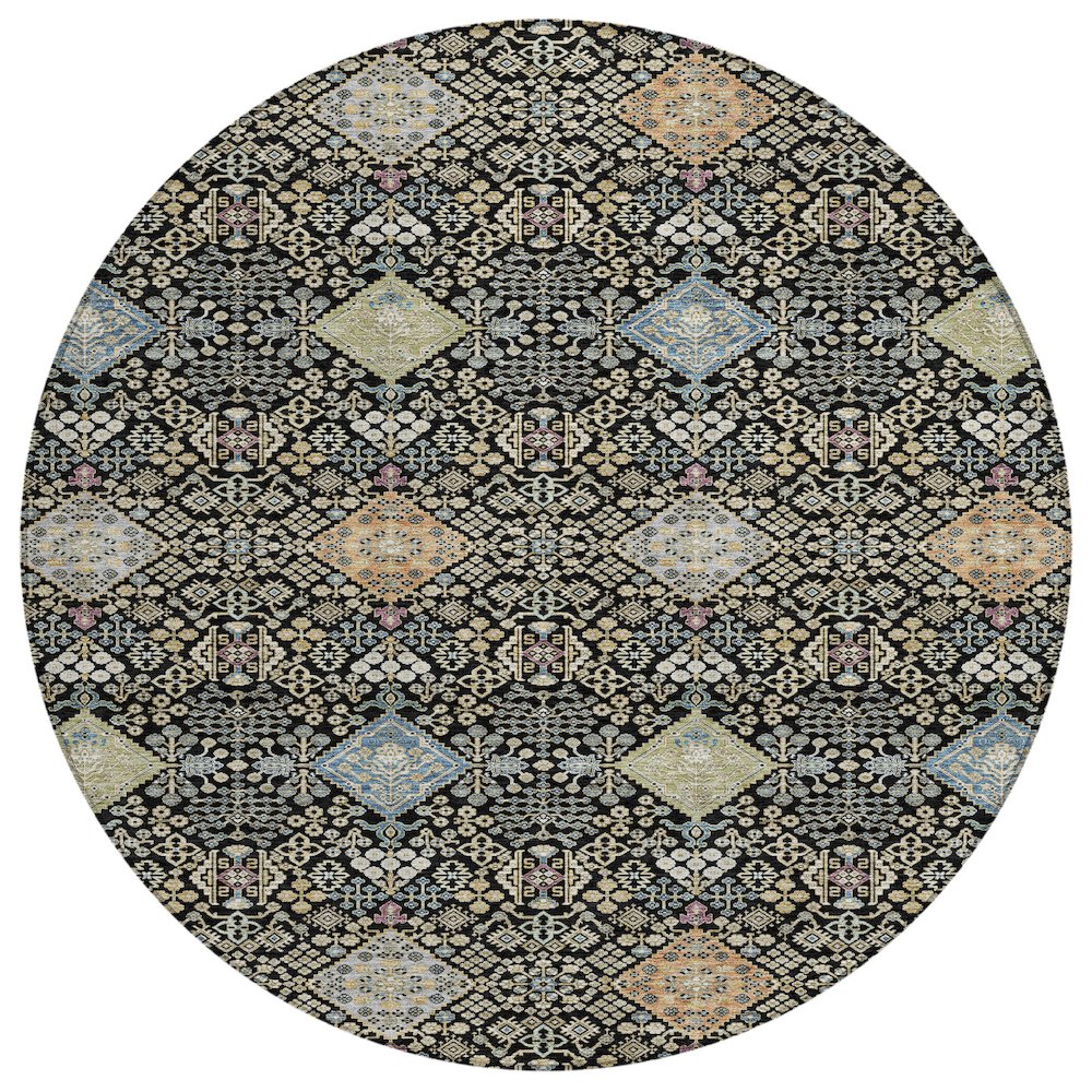 Machine Washable Indoor/Outdoor Chantille ACN2440 Black 8' x 8' Round Rug. Picture 1