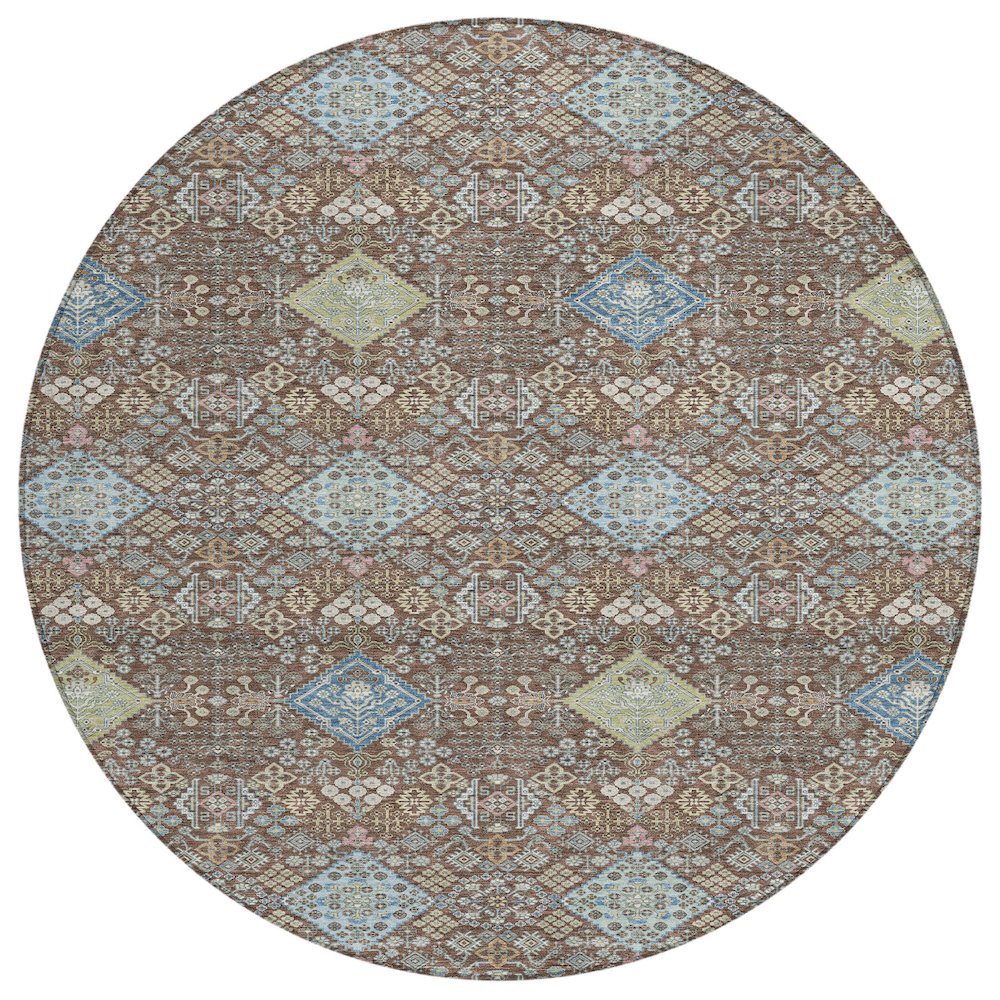 Machine Washable Indoor/Outdoor Chantille ACN2440 Brown 8' x 8' Round Rug. Picture 1