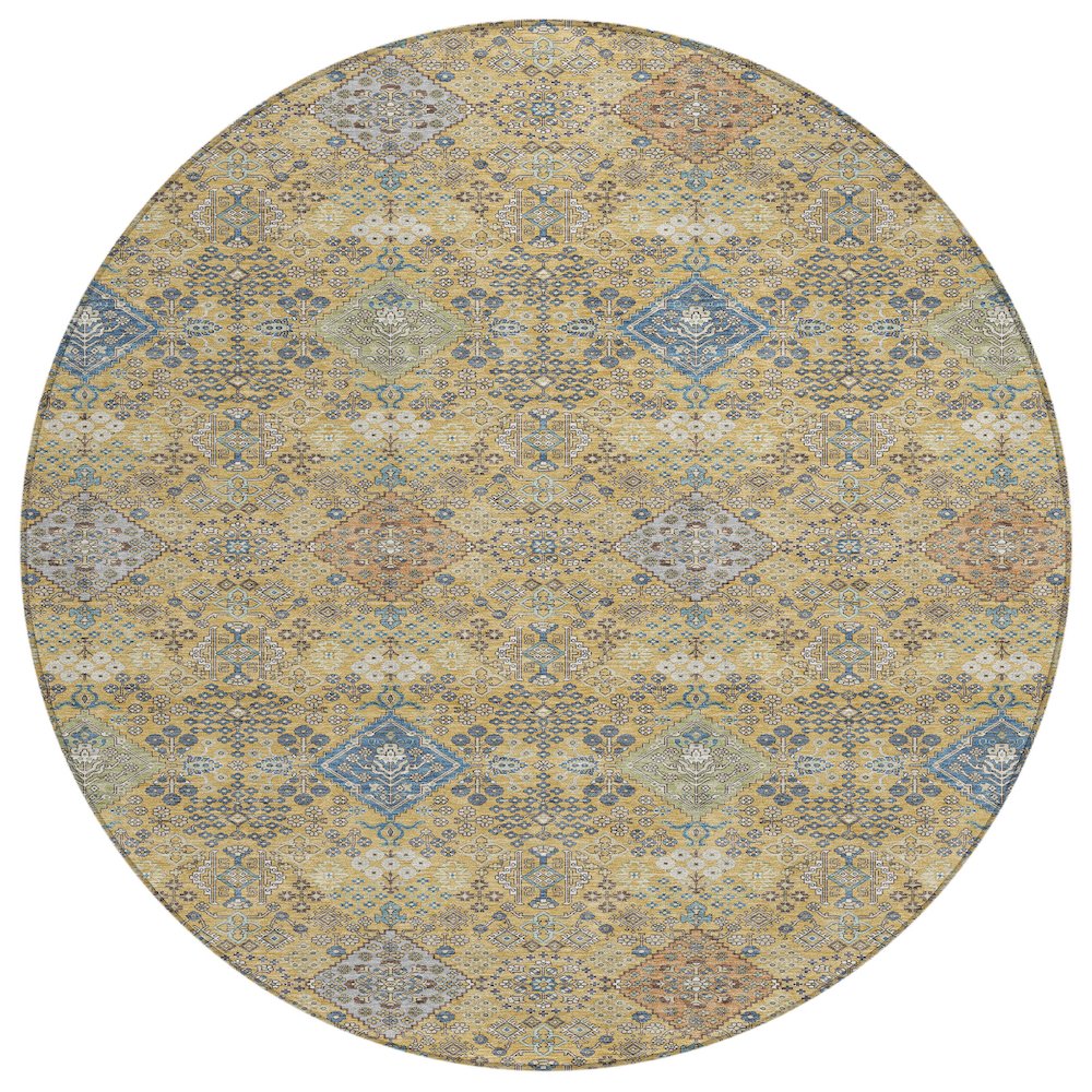 Machine Washable Indoor/Outdoor Chantille ACN2440 Gold 8' x 8' Round Rug. Picture 1
