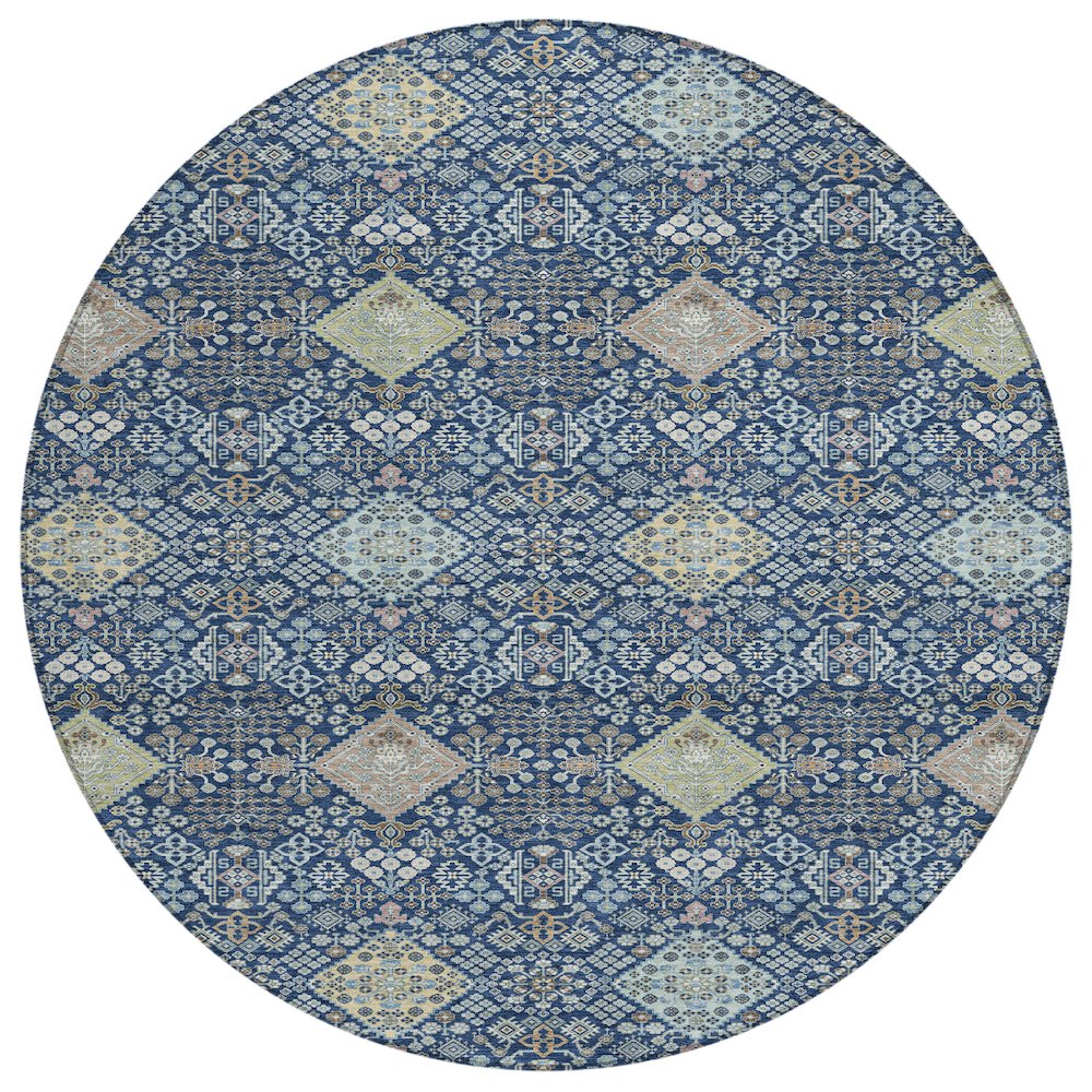Machine Washable Indoor/Outdoor Chantille ACN2440 Blue 8' x 8' Round Rug. Picture 1