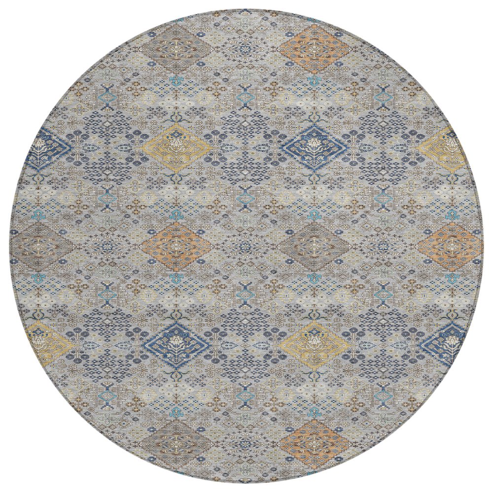 Machine Washable Indoor/Outdoor Chantille ACN2440 Gray 8' x 8' Round Rug. Picture 1