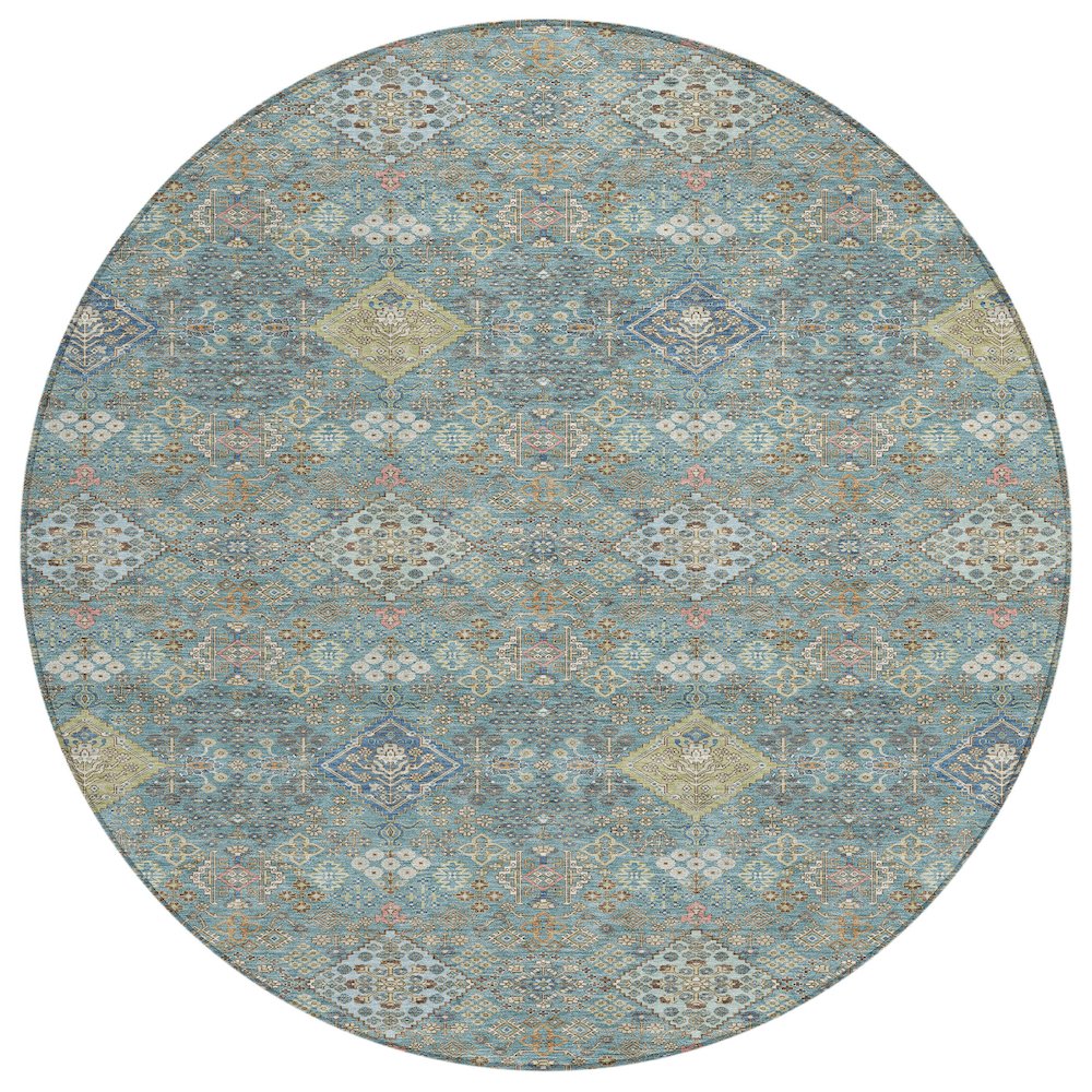 Machine Washable Indoor/Outdoor Chantille ACN2440 Teal 8' x 8' Round Rug. Picture 1