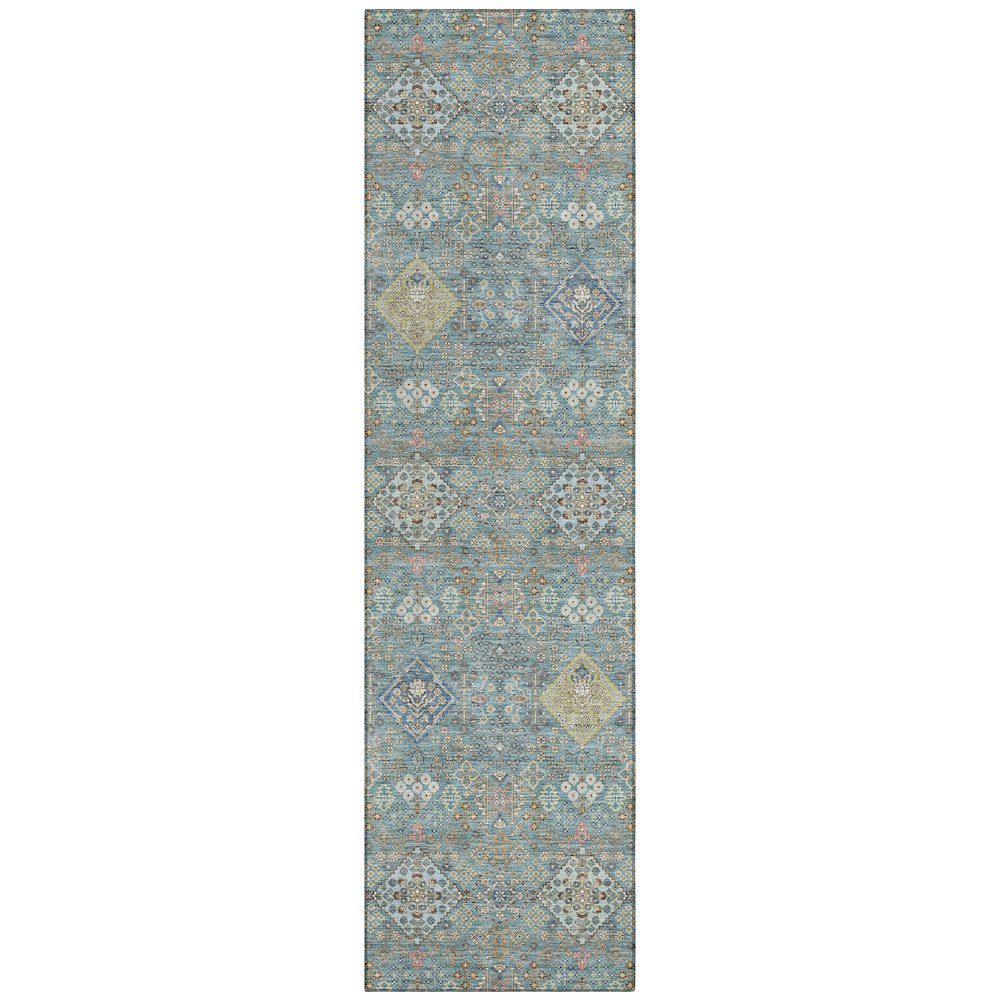 Machine Washable Indoor/Outdoor Chantille ACN2440 Teal 2'3" x 7'6" Runner Rug. Picture 1