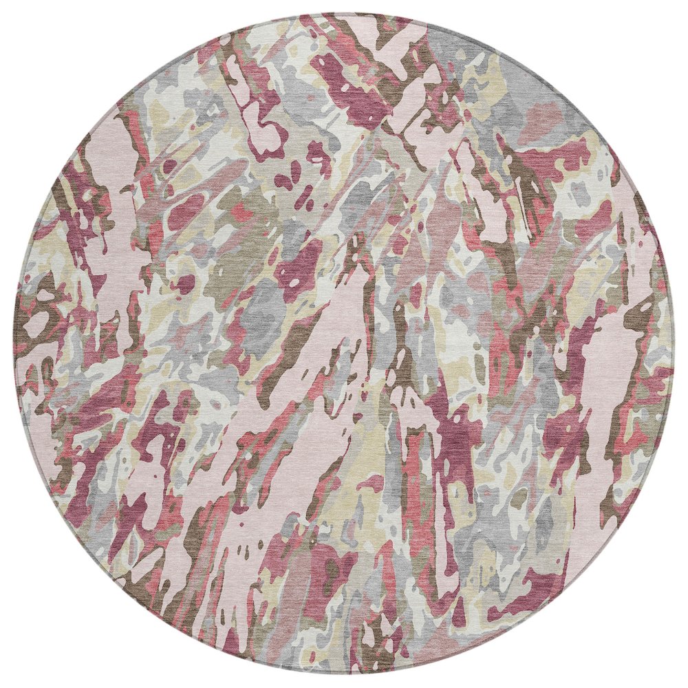 Machine Washable Indoor/Outdoor Chantille ACN2441 Pink 8' x 8' Round Rug. Picture 1