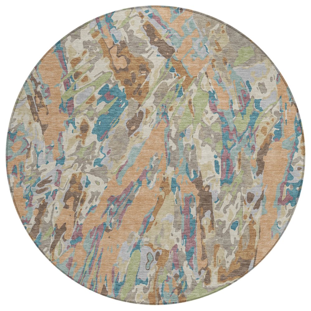 Machine Washable Indoor/Outdoor Chantille ACN2441 Orange 8' x 8' Round Rug. Picture 1