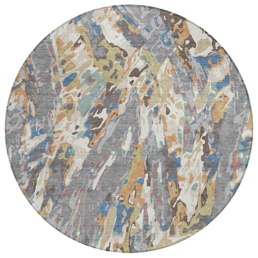 Machine Washable Indoor/Outdoor Chantille ACN2441 Gray 8' x 8' Round Rug. Picture 1