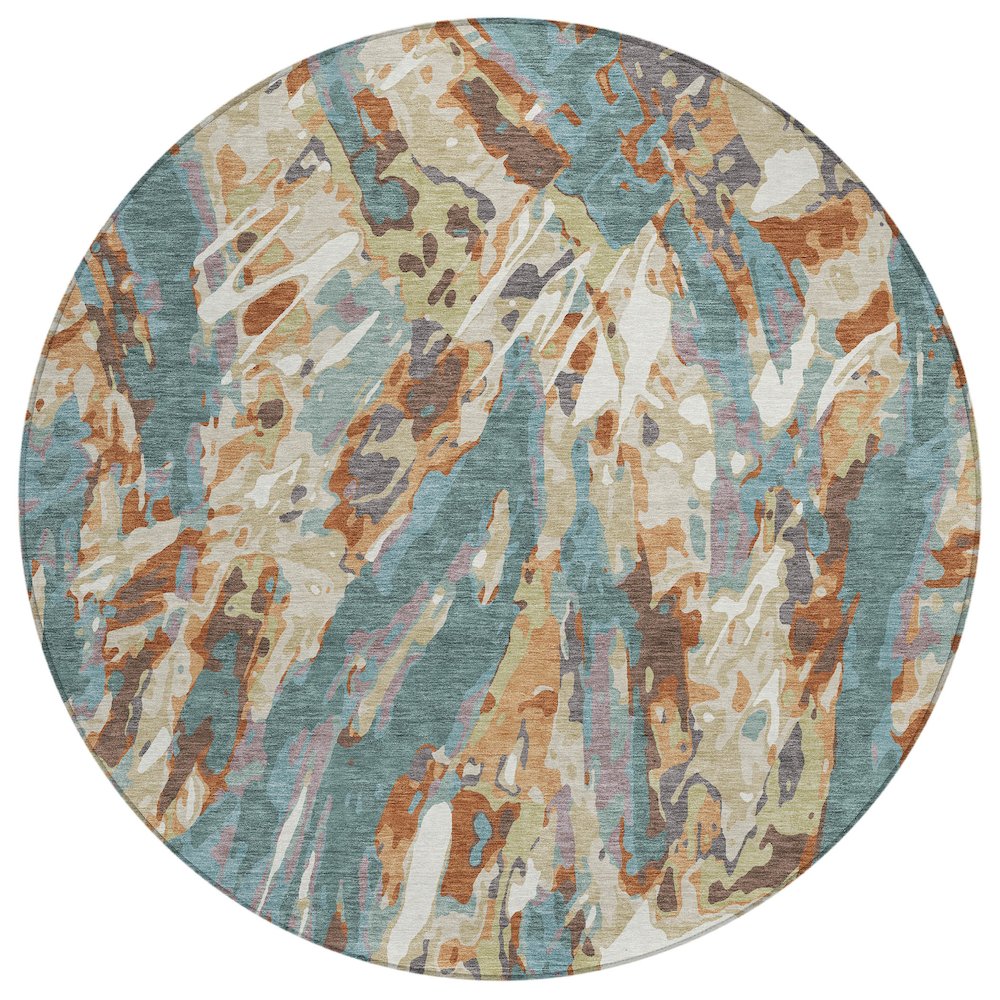 Machine Washable Indoor/Outdoor Chantille ACN2441 Teal 8' x 8' Round Rug. Picture 1